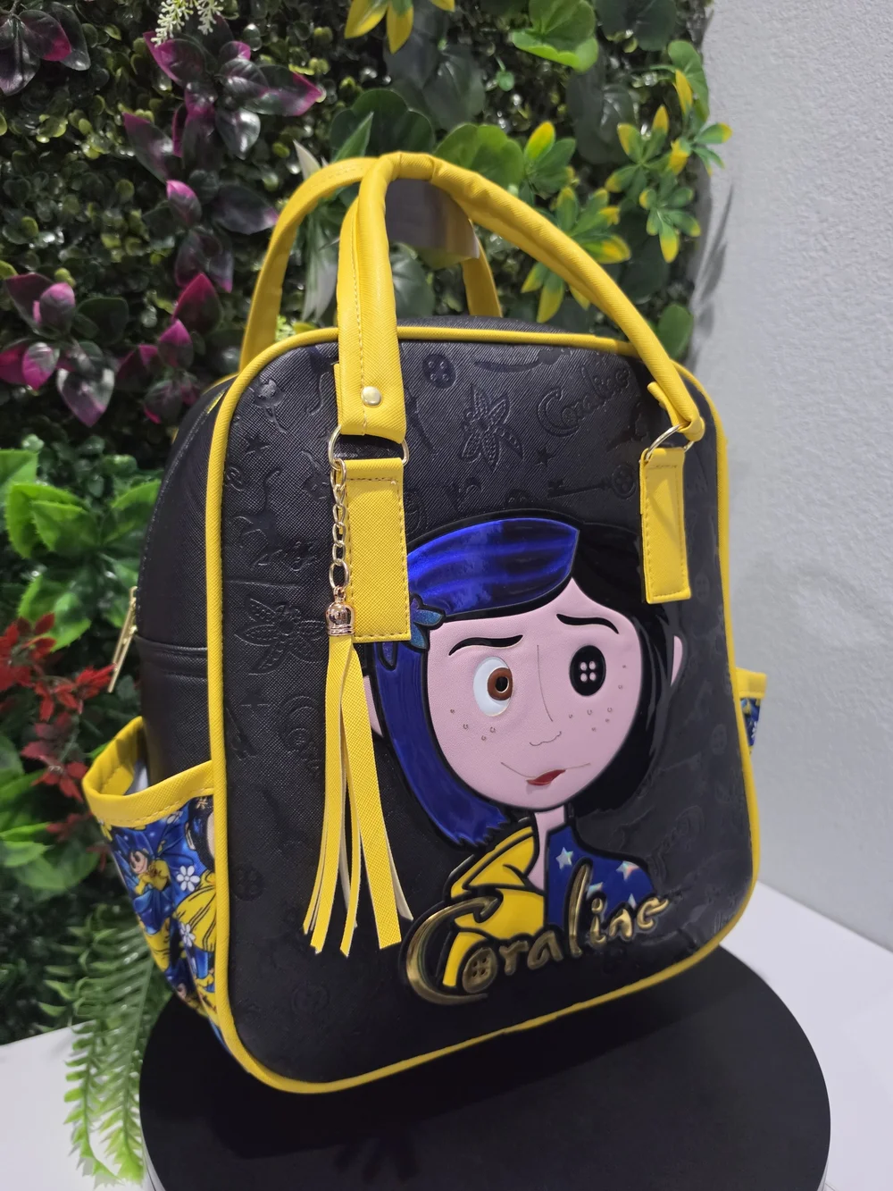 New 30cm Handamade Coraline Graphic Black & Yellow Backpack - Unbranded